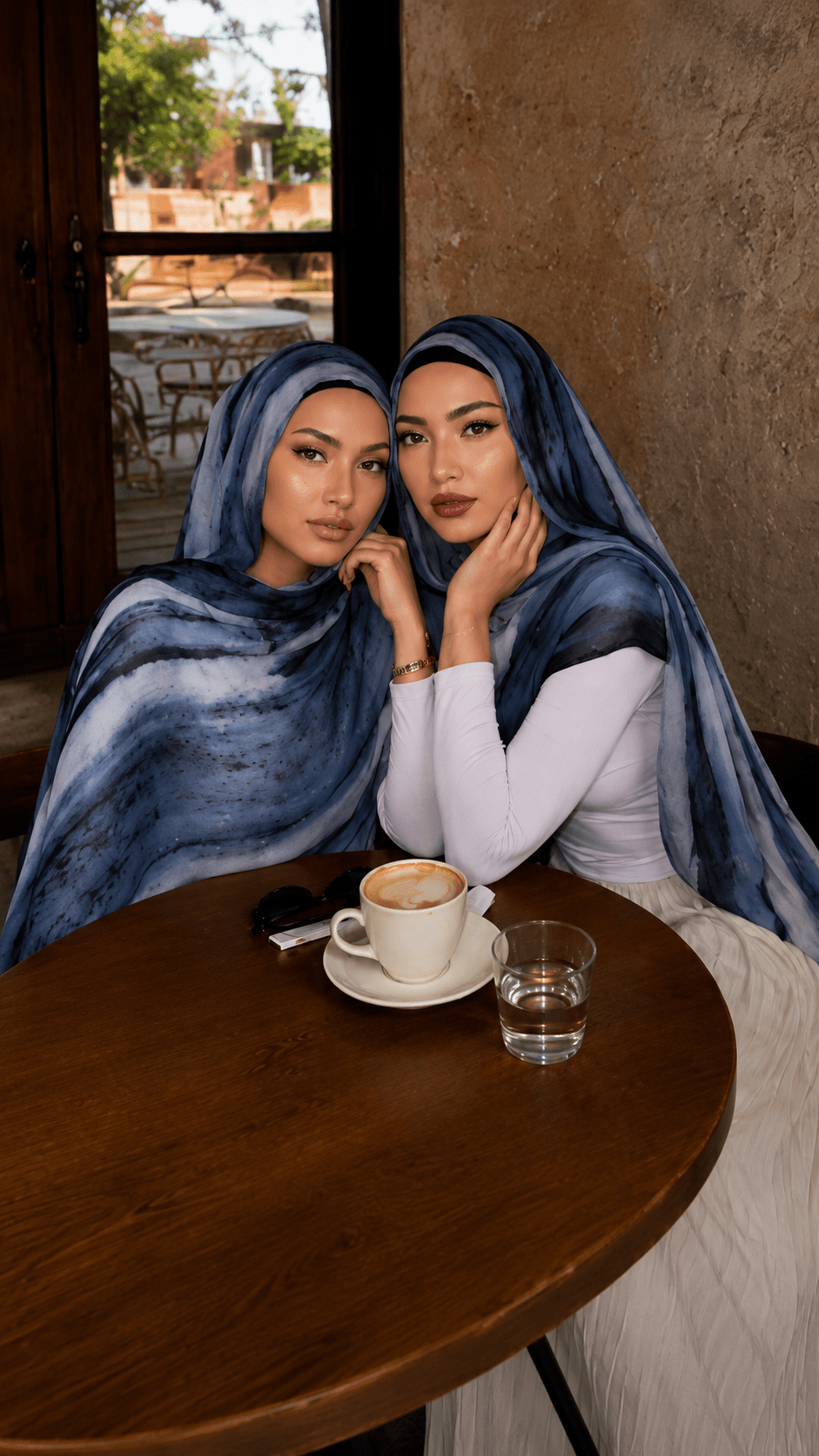 RY107 Denim Blue White Marble Cloud Hijab Shawl – Watercolor Women's Head Scarf (80×180cm) - Raya