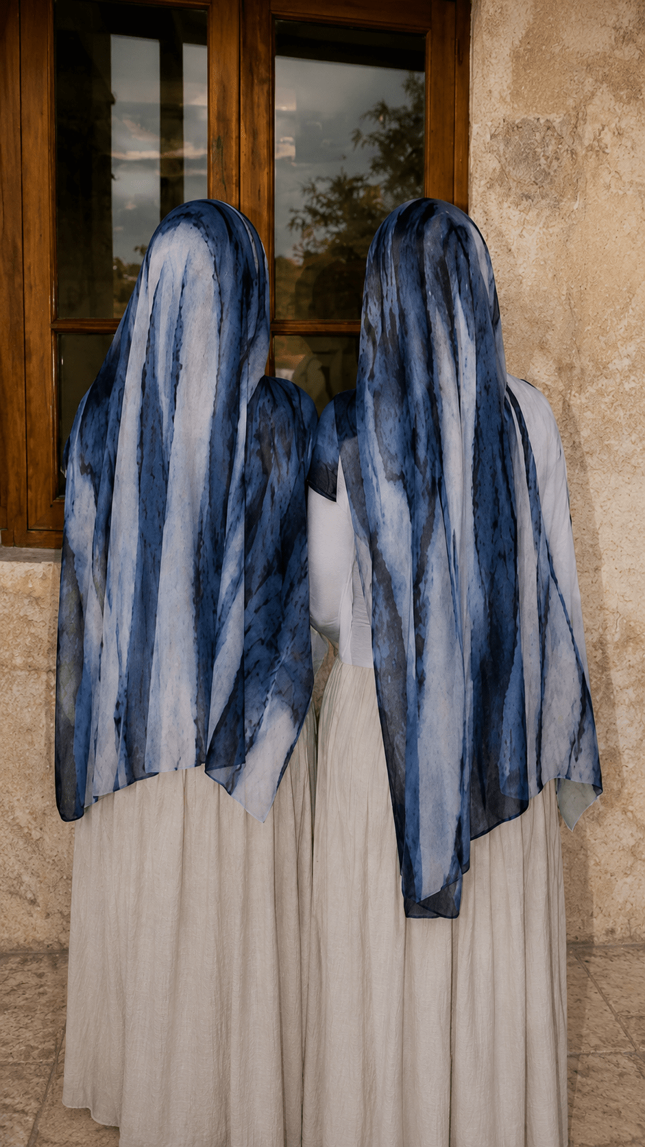 RY107 Denim Blue White Marble Cloud Hijab Shawl – Watercolor Women's Head Scarf (80×180cm) - Raya