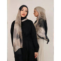 RY109 Taupe Grey Black Ink Cloud Hijab Shawl – Smoke Watercolor Women's Head Scarf (80×180cm) - Raya