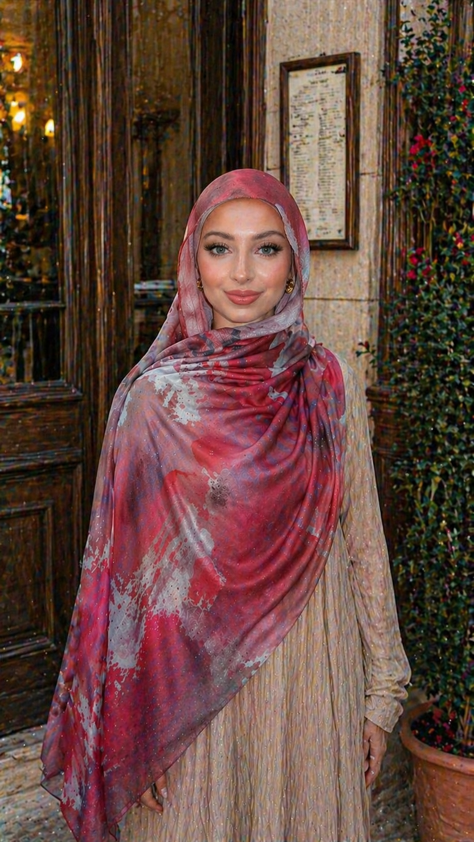 RY11 Rose Pink Watercolor Hijab Shawl – Dusty Pink & Mauve Women's Head Scarf (80×180cm) - Raya