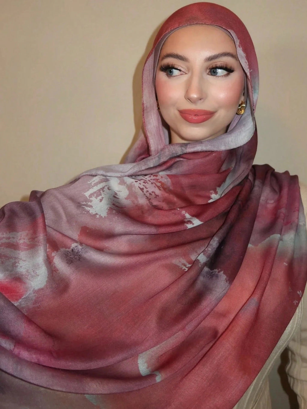 RY11 Rose Pink Watercolor Hijab Shawl – Dusty Pink & Mauve Women's Head Scarf (80×180cm) - Raya