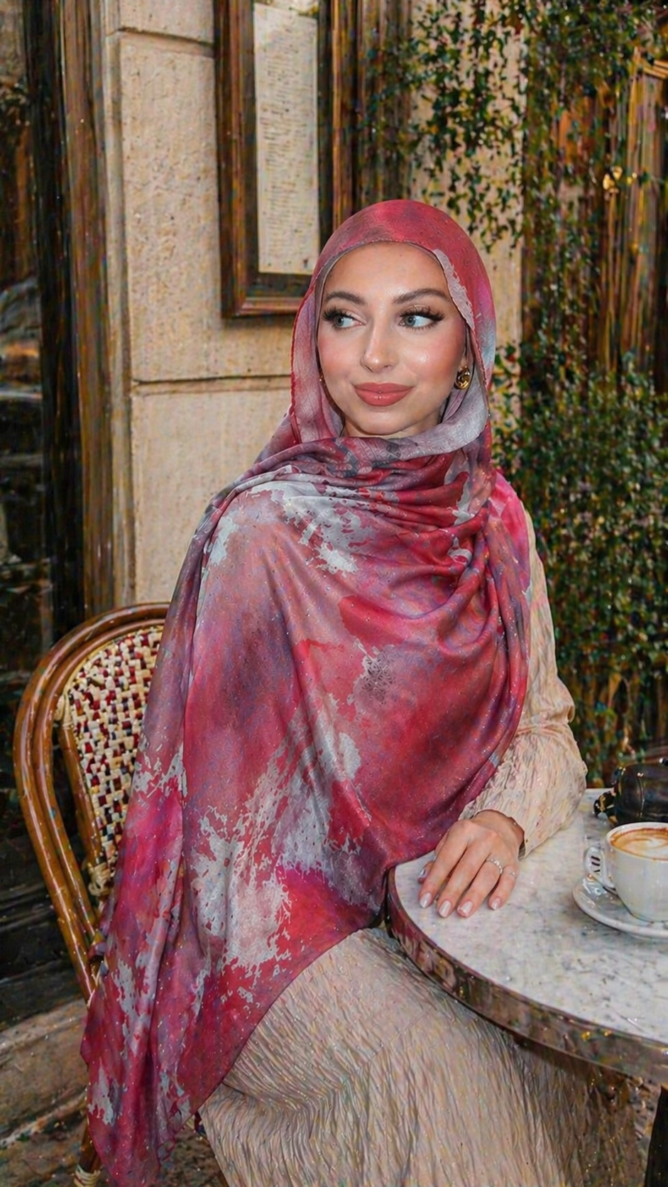 RY11 Rose Pink Watercolor Hijab Shawl – Dusty Pink & Mauve Women's Head Scarf (80×180cm) - Raya