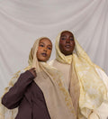 RY111 Cream Gold Batik Floral Shibori Hijab Shawl – Wax Print Women's Head Scarf (80×180cm) - Raya