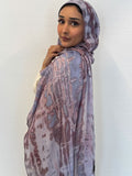 RY112 Lavender Grey Rose Brown Crackle Shibori Hijab Shawl – Women's Head Scarf (80×180cm) - Raya