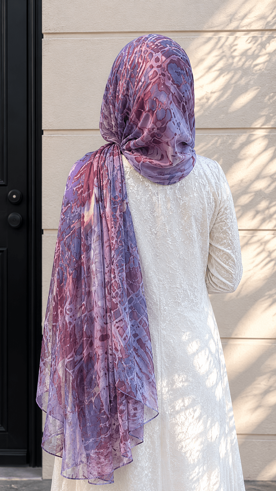 RY112 Lavender Grey Rose Brown Crackle Shibori Hijab Shawl – Women's Head Scarf (80×180cm) - Raya
