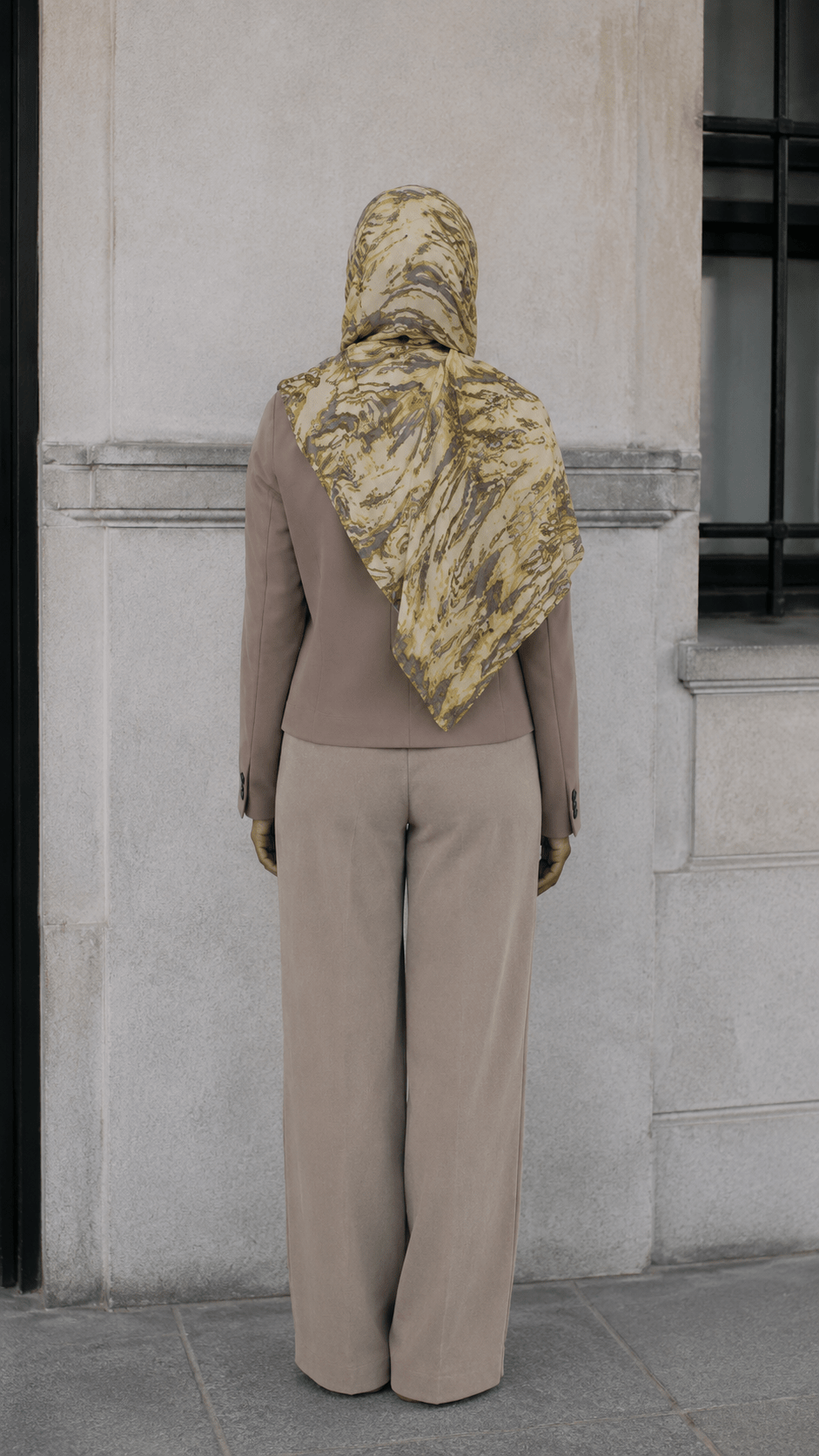 RY115 Cream Olive Green Grey Tiger Eye Marble Hijab Shawl – Women's Head Scarf (80×180cm) - Raya