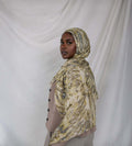 RY115 Cream Olive Green Grey Tiger Eye Marble Hijab Shawl – Women's Head Scarf (80×180cm) - Raya