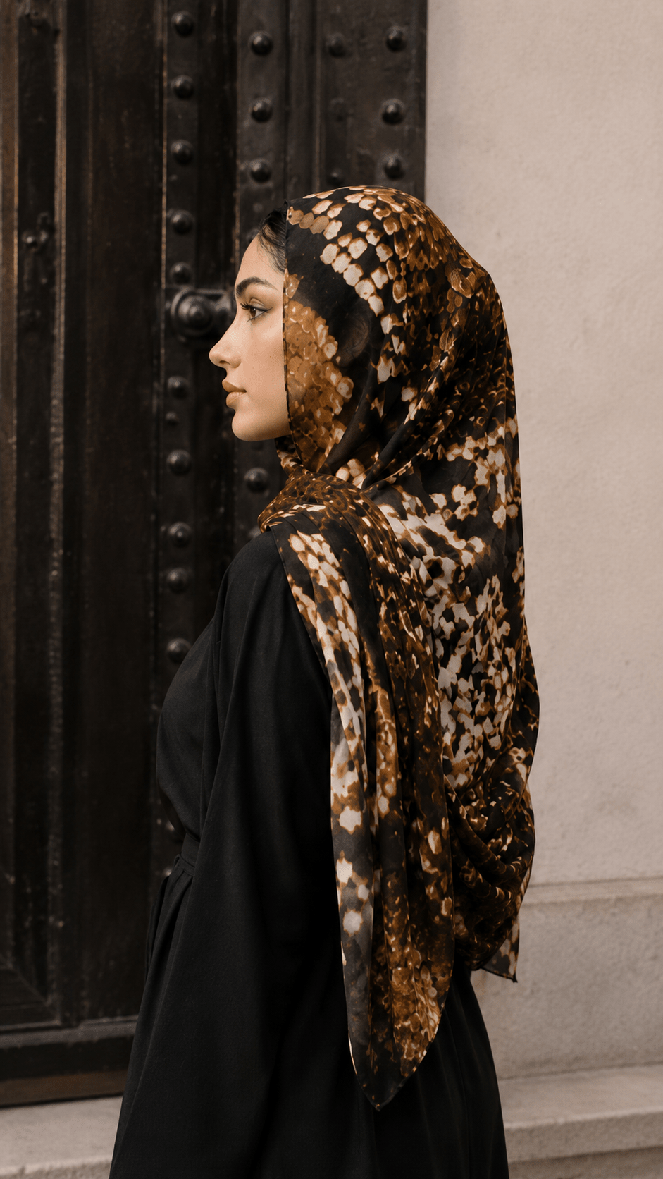 RY116 Black Gold Brown Snakeskin Print Hijab Shawl – Python Women's Head Scarf (80×180cm) - Raya