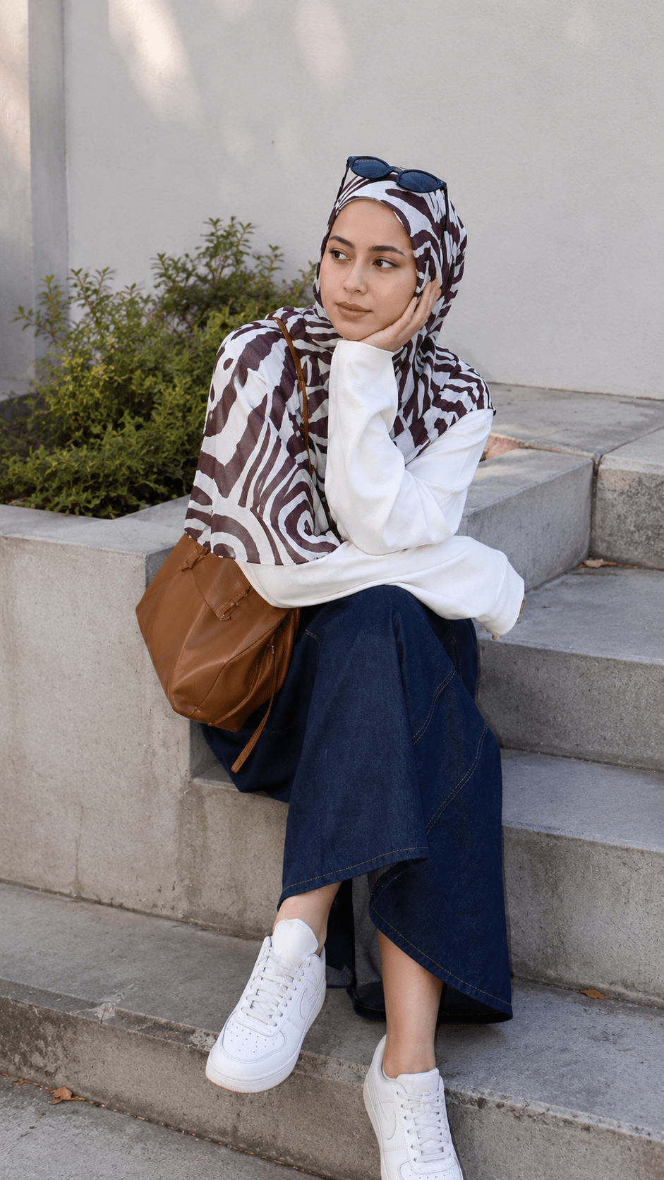 RY117 Cream Brown Zebra Print Hijab Shawl – Watercolor Animal Women's Head Scarf (80×180cm) - Raya