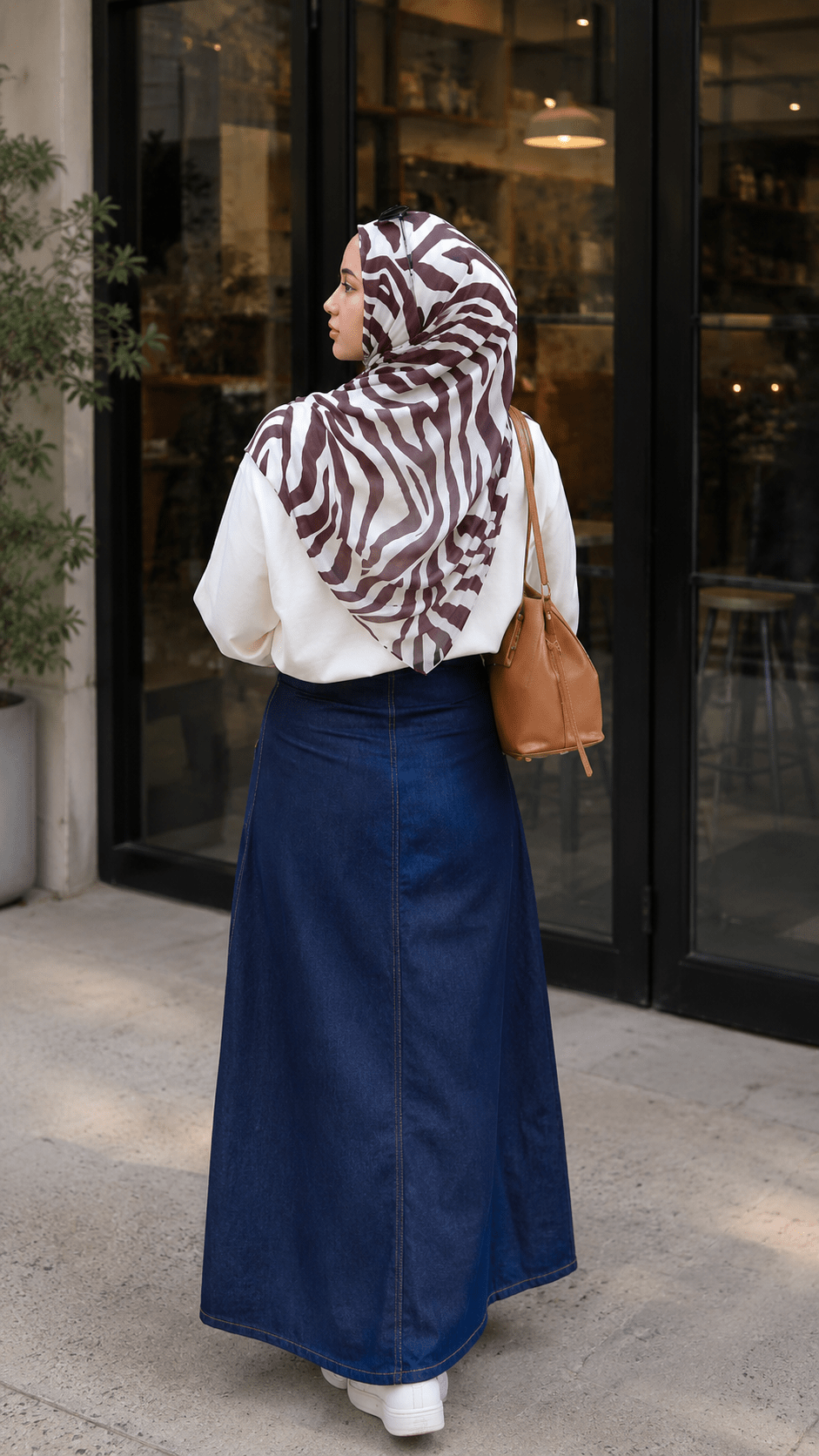 RY117 Cream Brown Zebra Print Hijab Shawl – Watercolor Animal Women's Head Scarf (80×180cm) - Raya