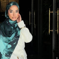 RY118 Navy Blue Teal Aurora Ink Wash Hijab Shawl – Watercolor Women's Head Scarf (80×180cm) - Raya
