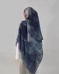 RY12 Navy Blue Abstract Watercolor Hijab Shawl – Sheer Ink Circle Print Women's Head Scarf (80×180cm) - Raya