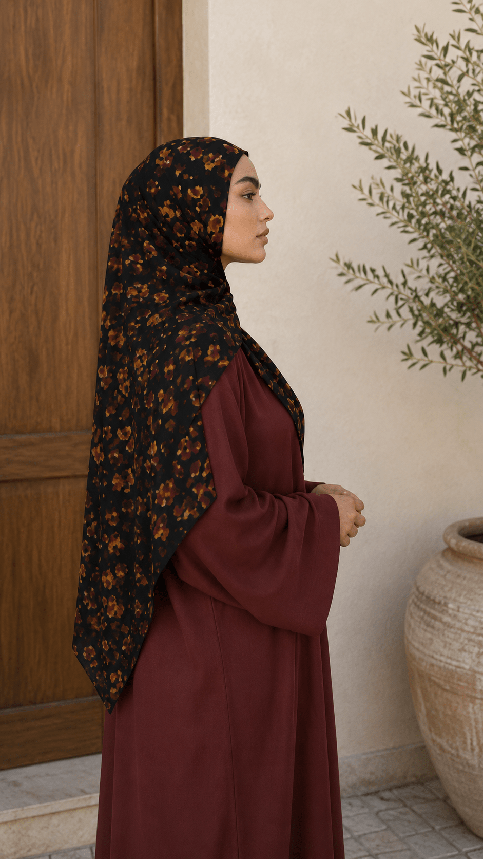 RY124 Black Amber Gold Watercolor Leopard Spot Hijab Shawl – Autumn Women's Head Scarf (80×180cm) - Raya