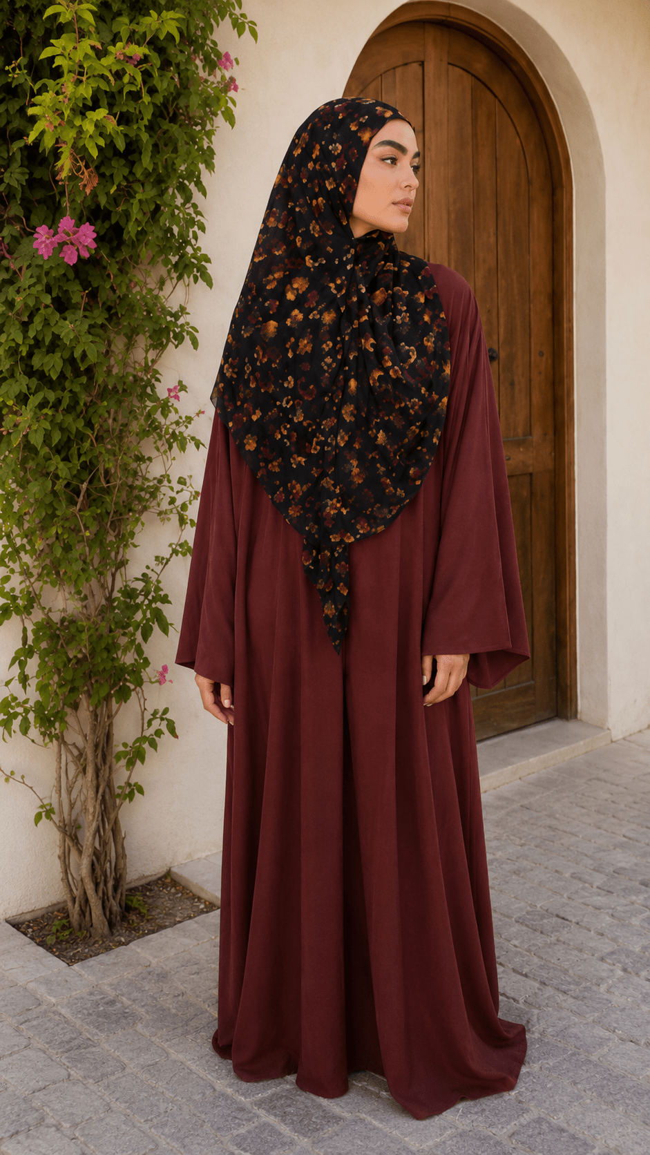RY124 Black Amber Gold Watercolor Leopard Spot Hijab Shawl – Autumn Women's Head Scarf (80×180cm) - Raya