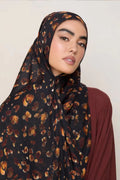 RY124 Black Amber Gold Watercolor Leopard Spot Hijab Shawl – Autumn Women's Head Scarf (80×180cm) - Raya