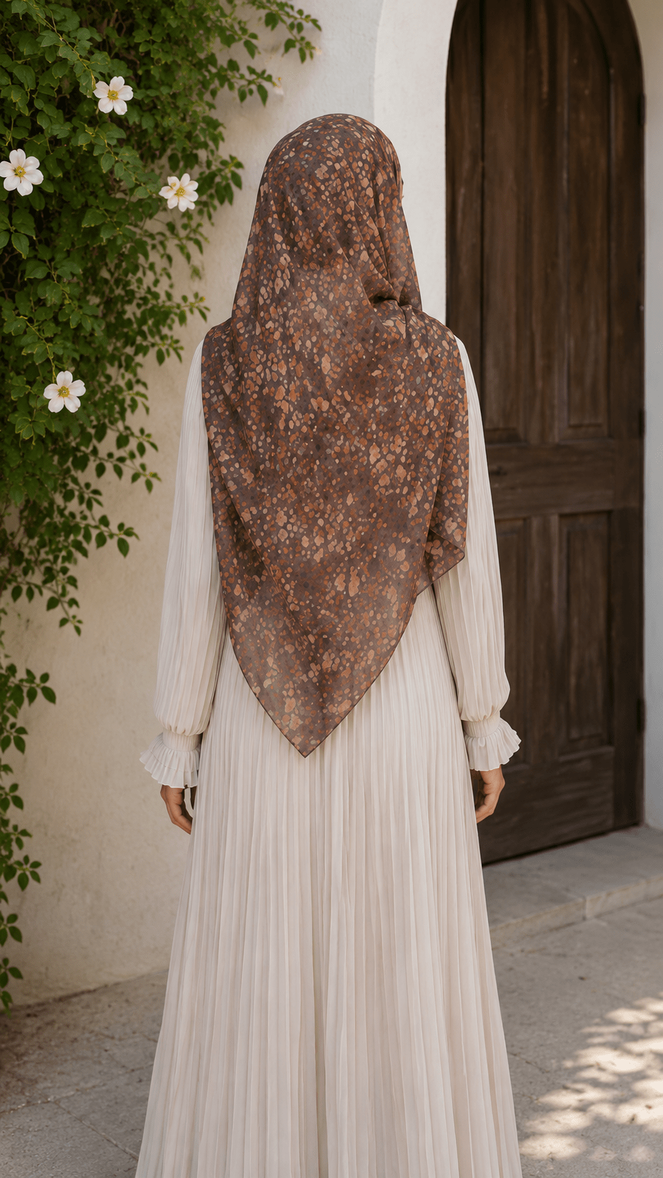 RY126 Chocolate Brown Caramel Tortoiseshell Watercolor Hijab Shawl – Women's Head Scarf (80×180cm) - Raya