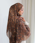 RY126 Chocolate Brown Caramel Tortoiseshell Watercolor Hijab Shawl – Women's Head Scarf (80×180cm) - Raya