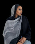 RY128 Black Border Silver Grey Watercolor Hijab Shawl – Ink Wash Women's Head Scarf (80×180cm) - Raya