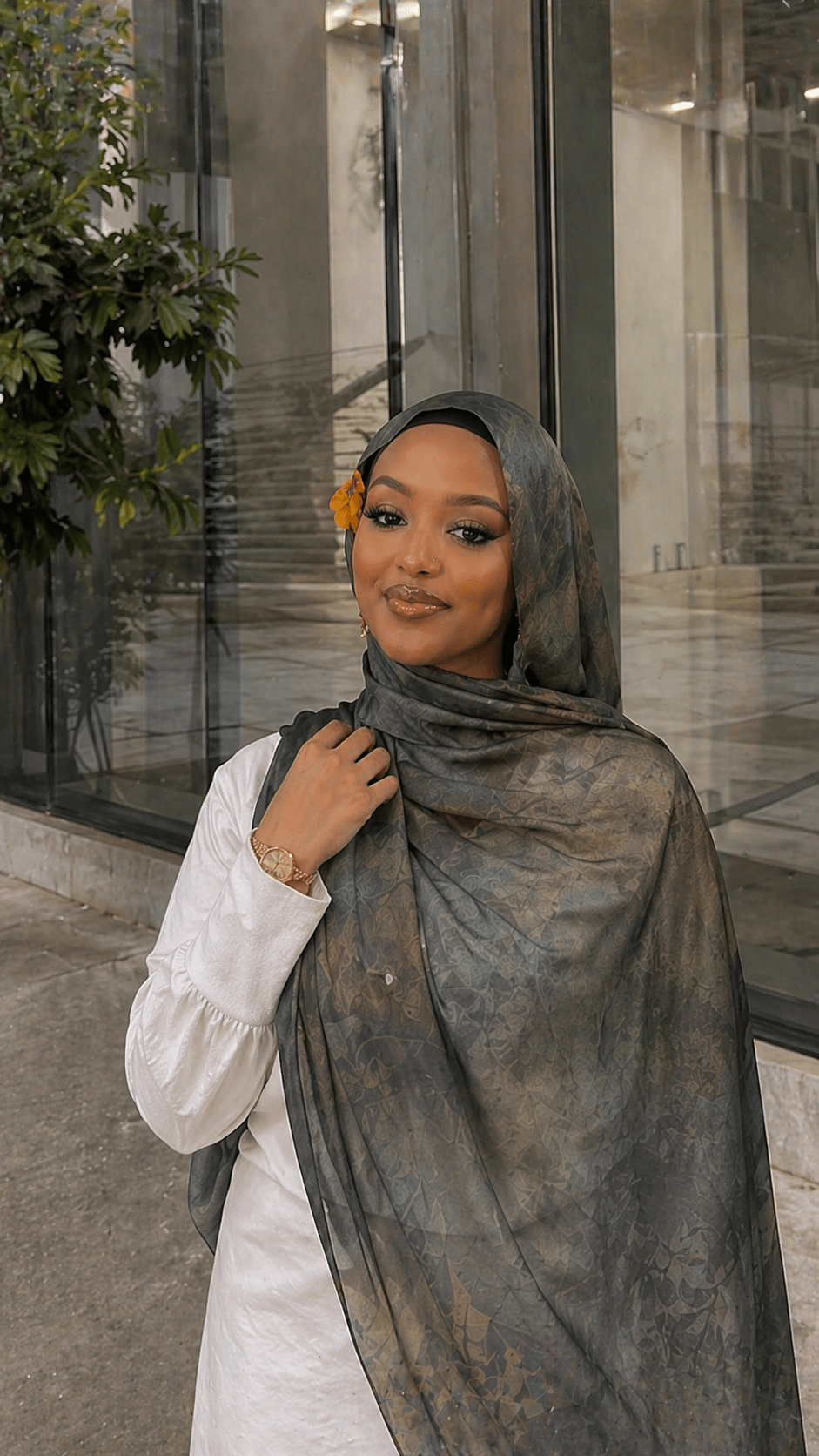 RY13 Sage Green Jacquard Floral Hijab Shawl – Watercolor Tonal Women's Head Scarf (80×180cm) - Raya
