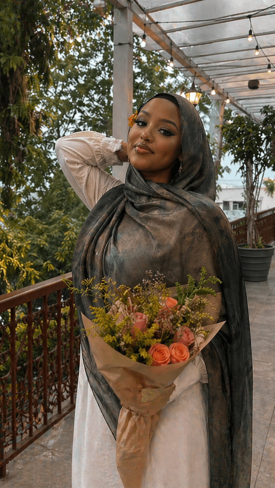 RY13 Sage Green Jacquard Floral Hijab Shawl – Watercolor Tonal Women's Head Scarf (80×180cm) - Raya