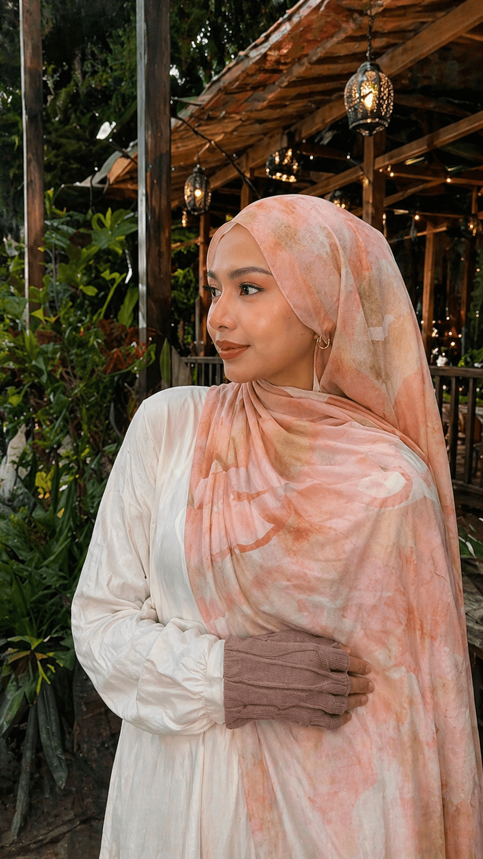 RY14 Blush Marble Watercolor Hijab Shawl – Warm Nude Pink Women's Head Scarf (80×180cm) - Raya