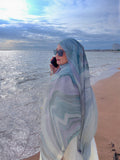 RY142 Ice Blue White Marble Cloud Hijab Shawl – Coastal Watercolor Women's Head Scarf (80×180cm) - Raya