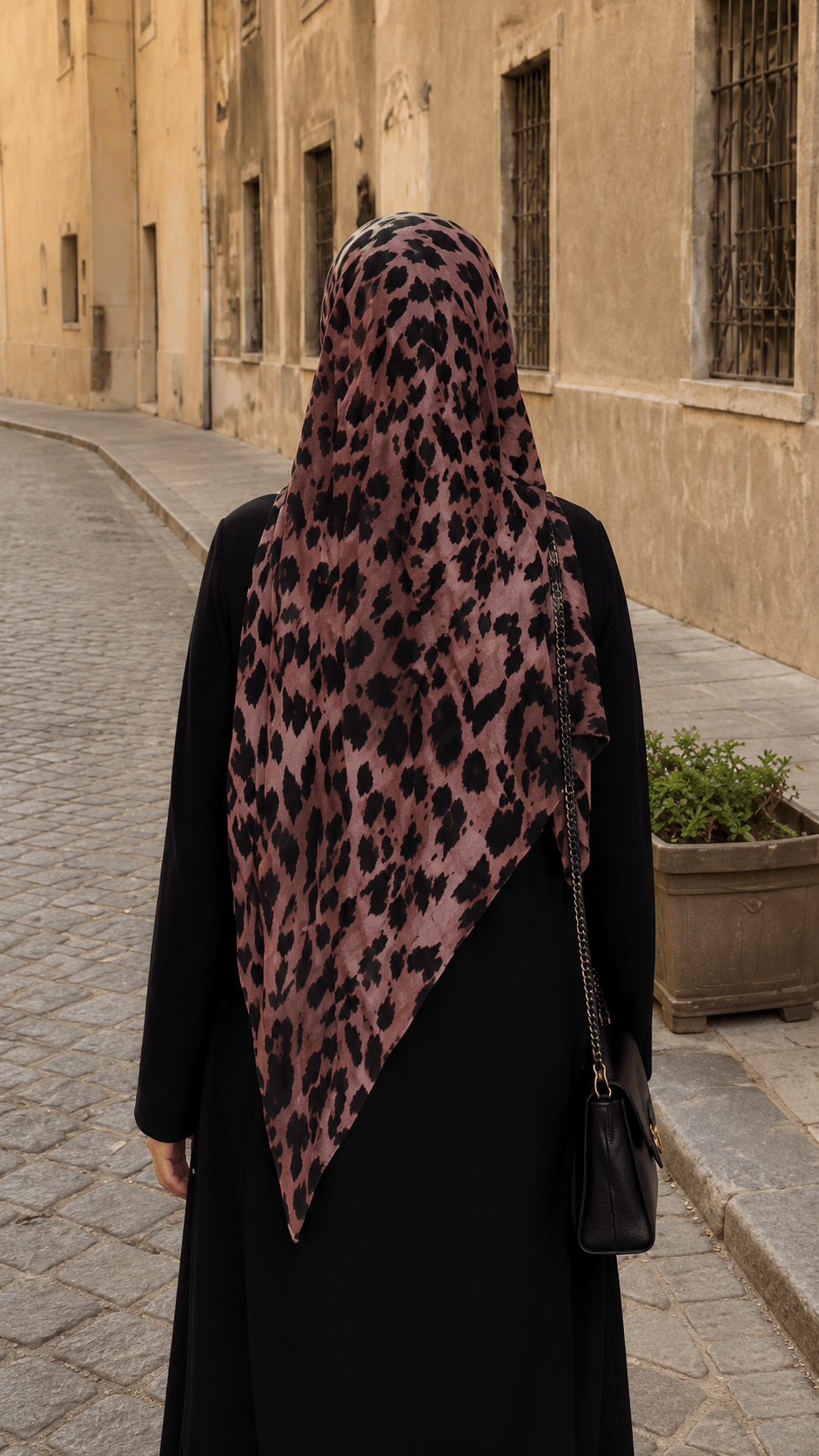 RY144 Rose Brown Black Classic Leopard Print Hijab Shawl – Warm Animal Women's Head Scarf (80×180cm) - Raya