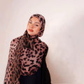 RY144 Rose Brown Black Classic Leopard Print Hijab Shawl – Warm Animal Women's Head Scarf (80×180cm) - Raya