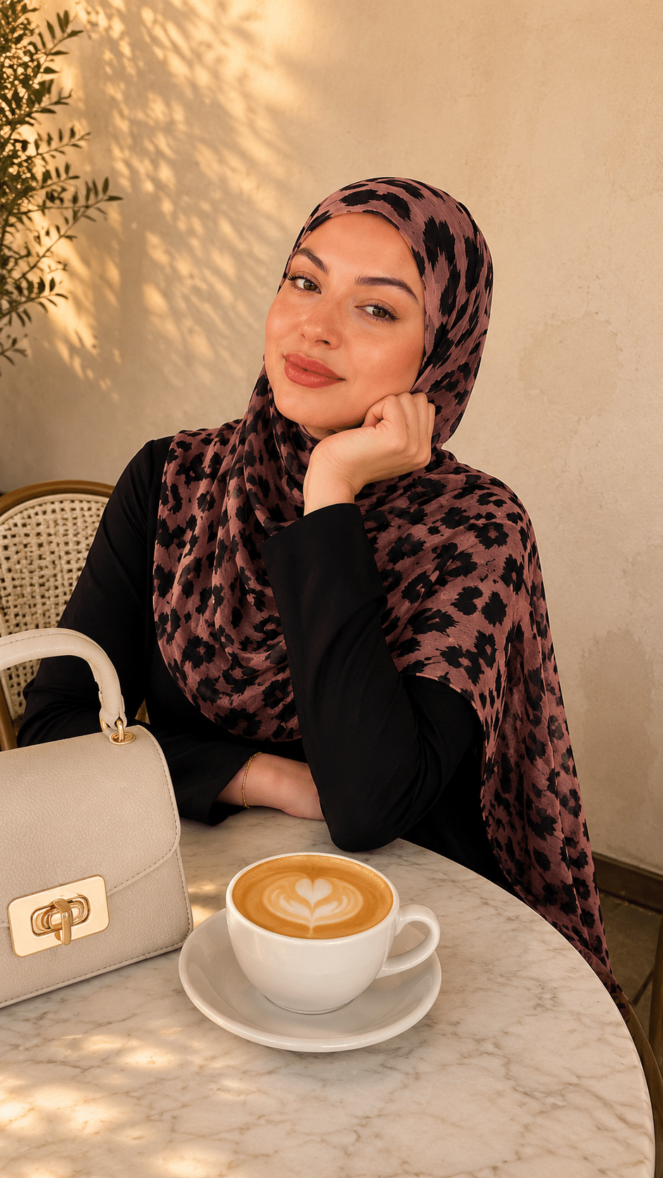 RY144 Rose Brown Black Classic Leopard Print Hijab Shawl – Warm Animal Women's Head Scarf (80×180cm) - Raya