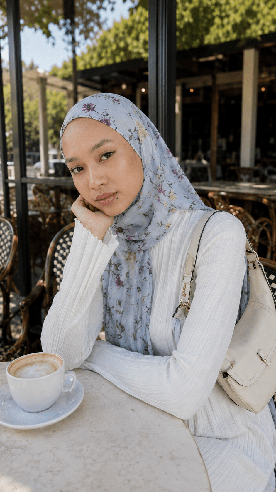 RY151 White Blue Green Purple Watercolor Vine Floral Hijab Shawl – Garden Women's Head Scarf (80×180cm) - Raya