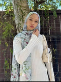 RY151 White Blue Green Purple Watercolor Vine Floral Hijab Shawl – Garden Women's Head Scarf (80×180cm) - Raya