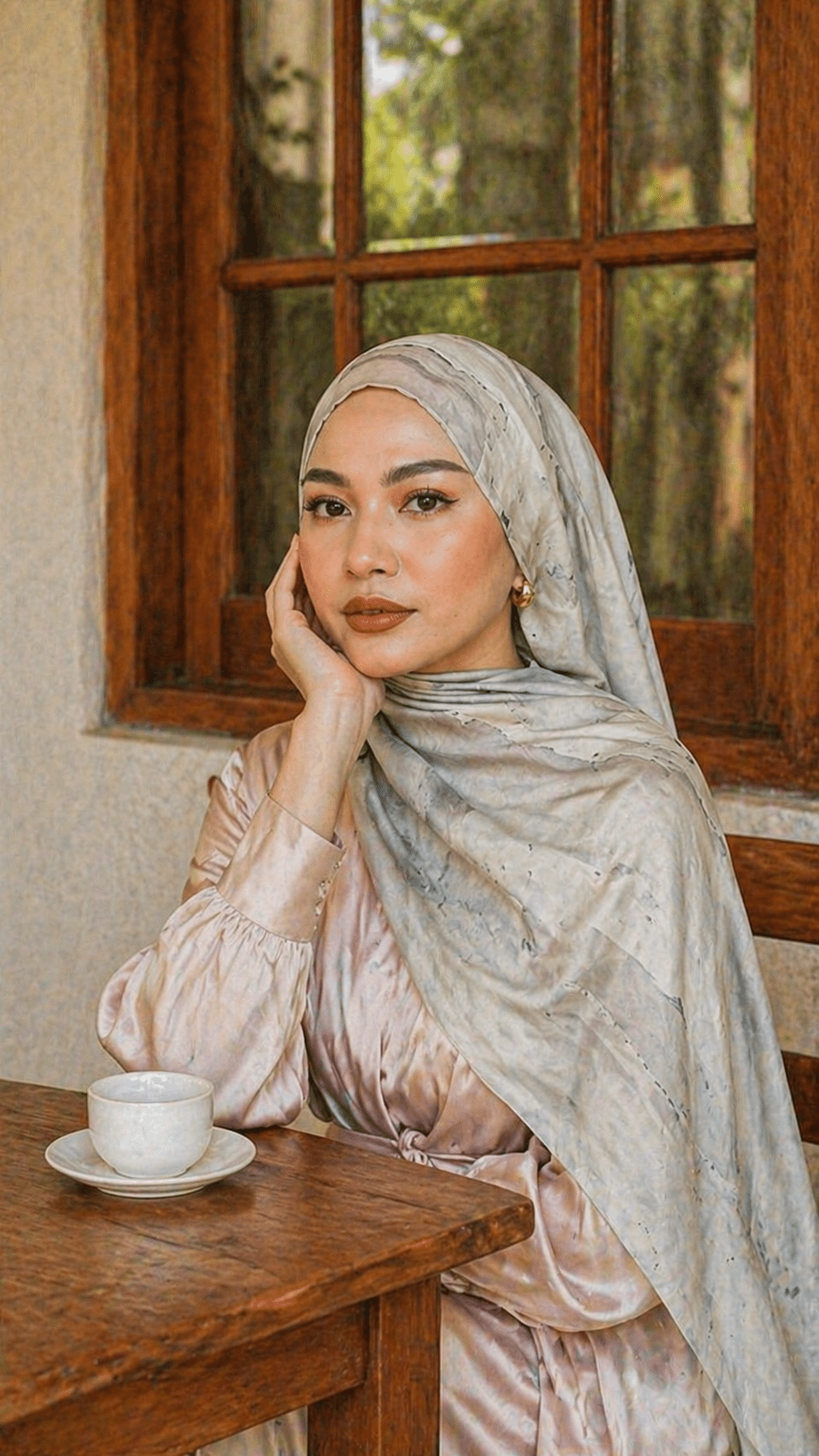 RY19 Silver Grey Blue Abstract Brushstroke Hijab Shawl – Ink Sketch Watercolor Women's Head Scarf (80×180cm) - Raya
