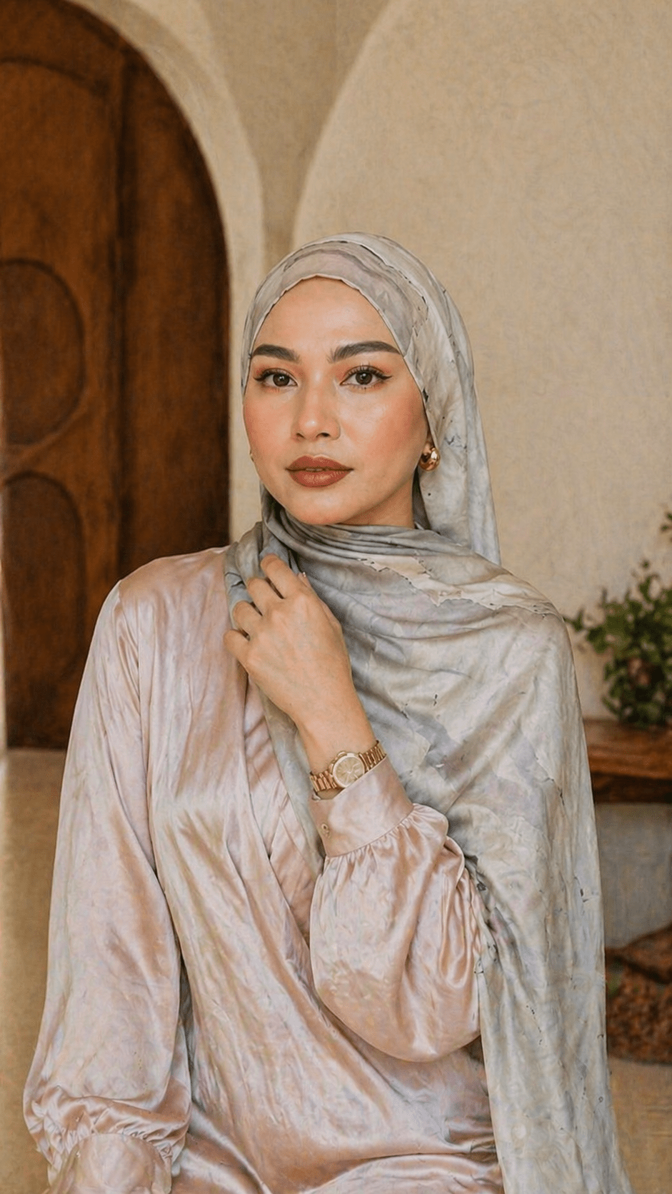RY19 Silver Grey Blue Abstract Brushstroke Hijab Shawl – Ink Sketch Watercolor Women's Head Scarf (80×180cm) - Raya