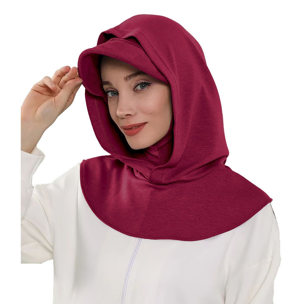 RY201 Burgundy Sport Hijab Cap with Visor – Instant Hijab Women's Athletic Head Cover - Raya