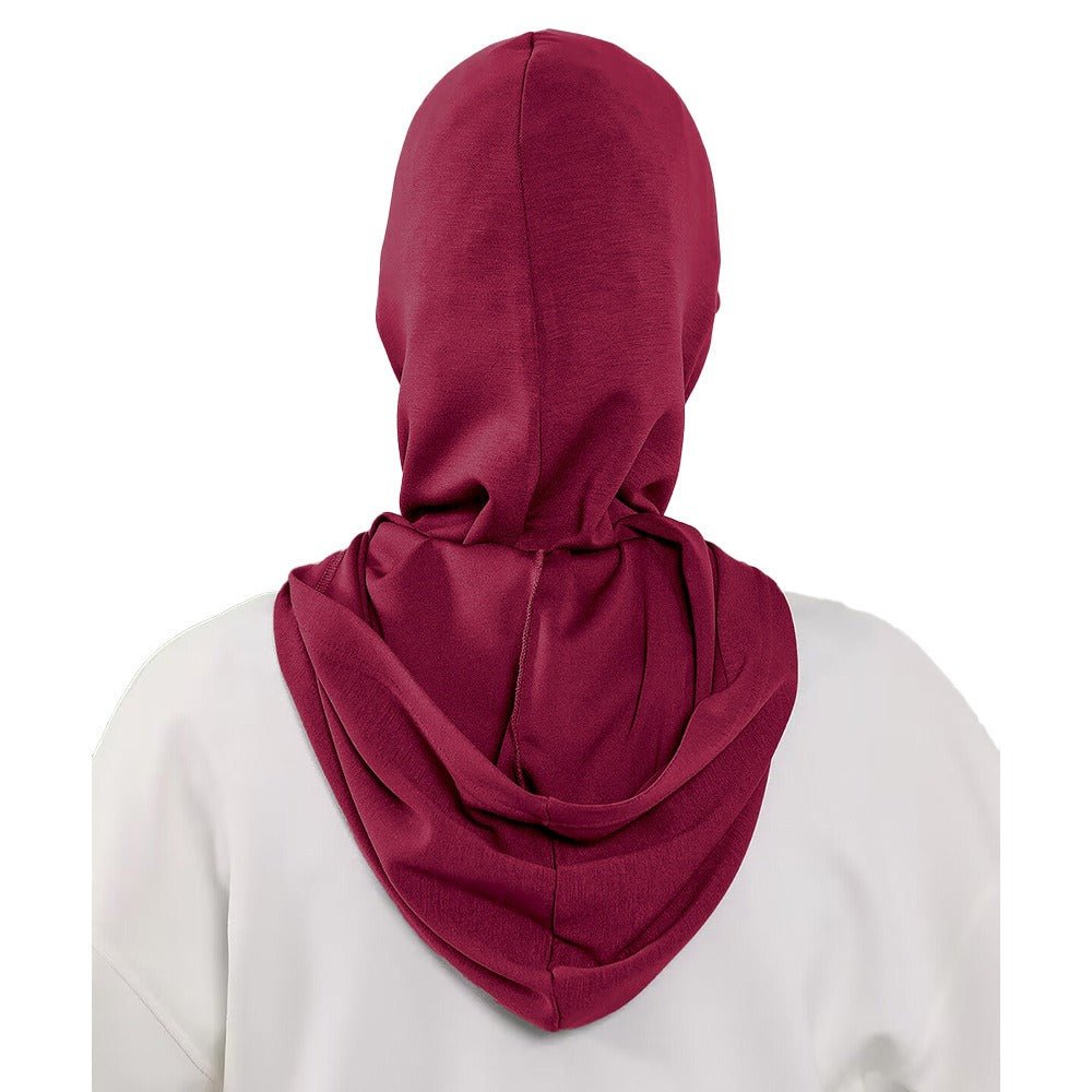 RY201 Burgundy Sport Hijab Cap with Visor – Instant Hijab Women's Athletic Head Cover - Raya