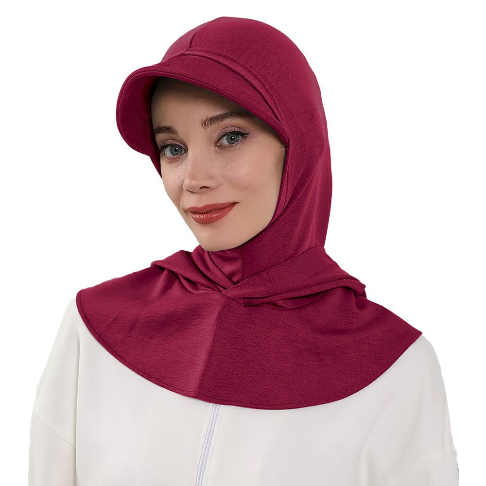 RY201 Burgundy Sport Hijab Cap with Visor – Instant Hijab Women's Athletic Head Cover - Raya