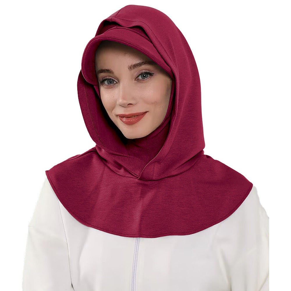 RY201 Burgundy Sport Hijab Cap with Visor – Instant Hijab Women's Athletic Head Cover - Raya