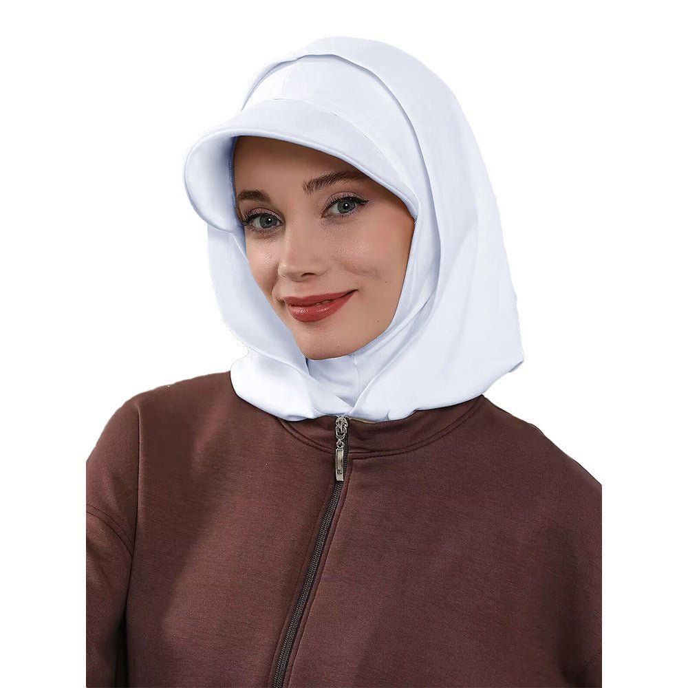 RY202 White Hijab Sport Cap with Visor – Muslim Women's Instant Athletic Head Cover - Raya