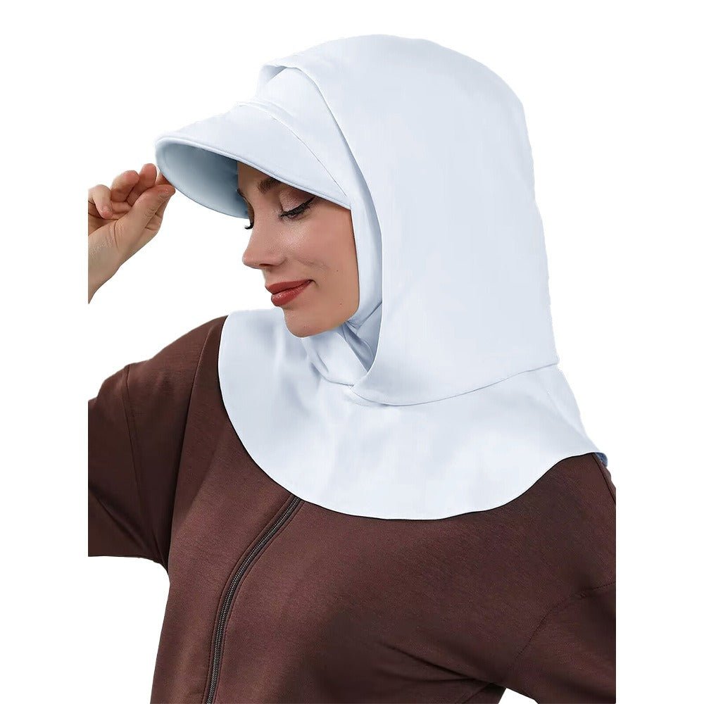 RY202 White Hijab Sport Cap with Visor – Muslim Women's Instant Athletic Head Cover - Raya