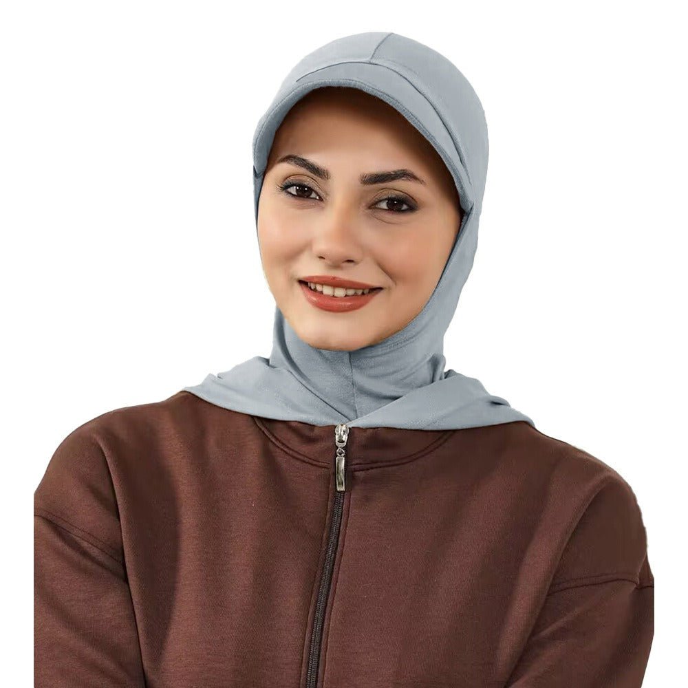 RY203 Grey Full Coverage Hijab Cap with Wide Visor – Muslim Women's Sun Protection Head Cover - Raya