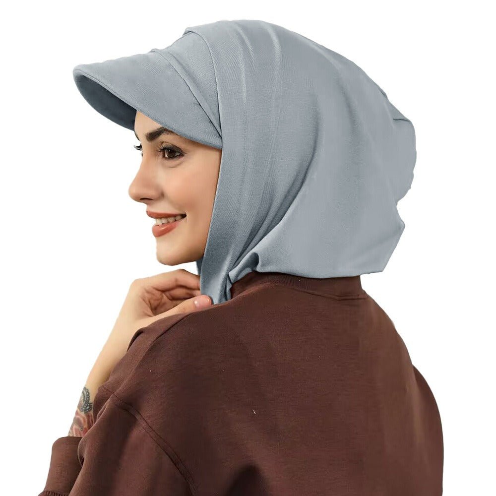 RY203 Grey Full Coverage Hijab Cap with Wide Visor – Muslim Women's Sun Protection Head Cover - Raya