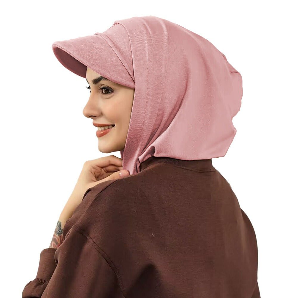 RY204 Modest Full Coverage Hijab Cap with Visor – Muslim Women Sun Protection Headscarf with Neck Cover - Raya