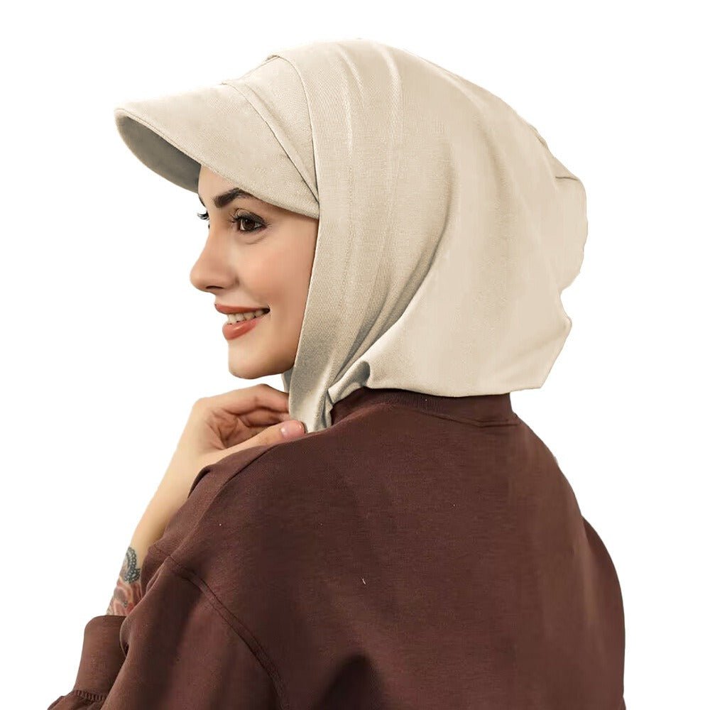 RY206 Modest Full Coverage Hijab Cap with Visor – Beige Neck Cover Headscarf for Muslim Women - Raya