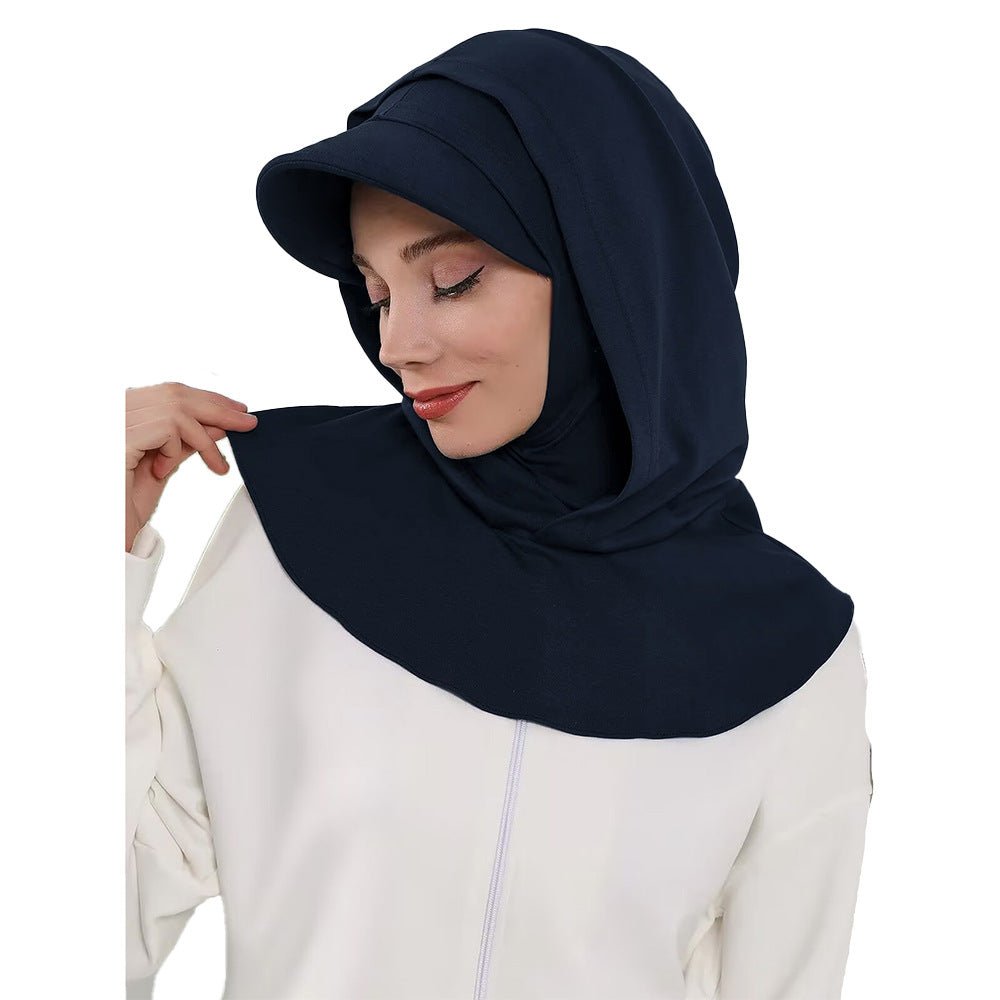 RY207 Black Full Coverage Hijab Cap with Visor – Modest Neck Cover Headscarf for Muslim Women - Raya
