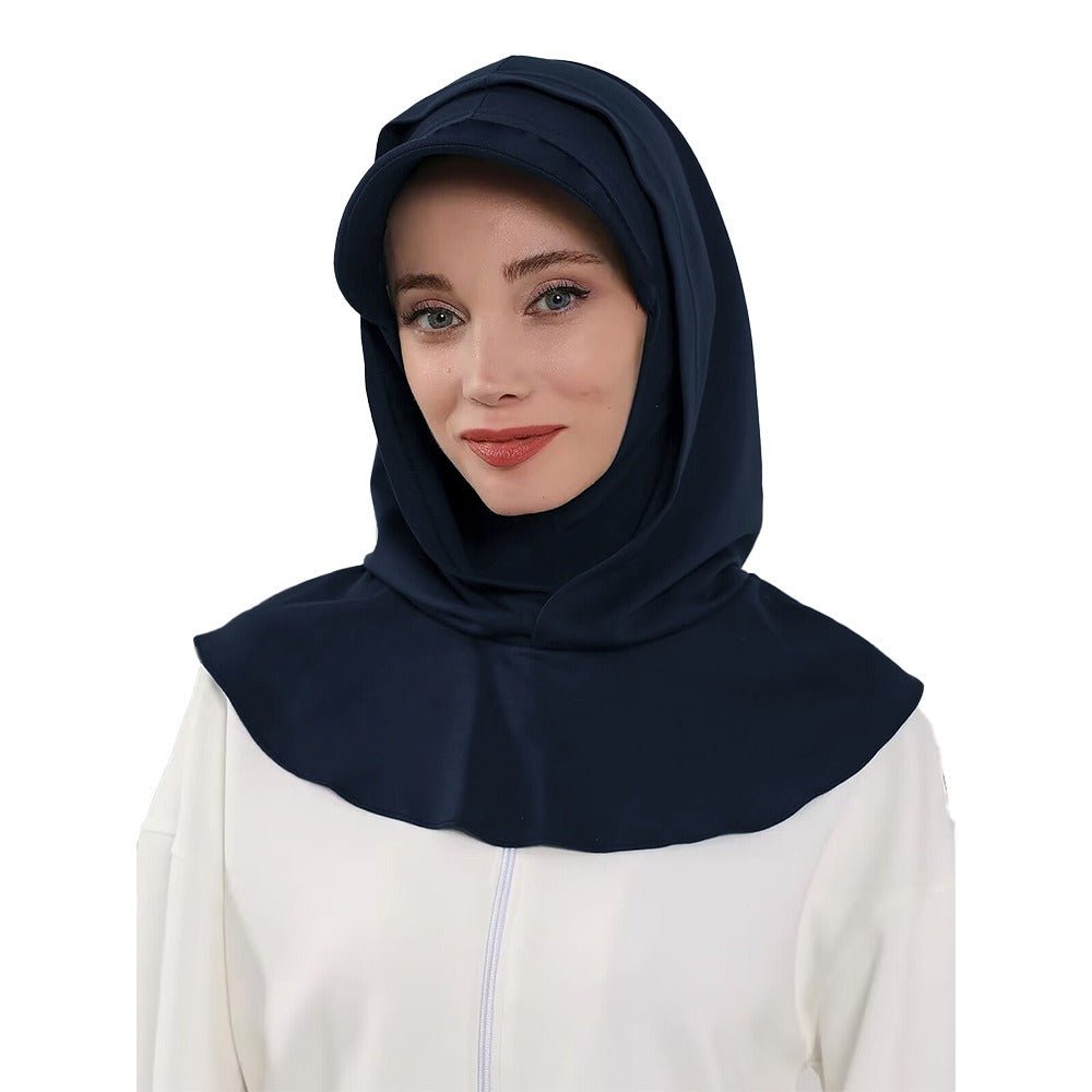 RY207 Black Full Coverage Hijab Cap with Visor – Modest Neck Cover Headscarf for Muslim Women - Raya