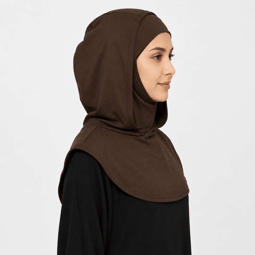 RY208 Brown Mercerized Cotton Full Coverage Hijab Cap – Solid Color Sun Protection Headscarf - Raya