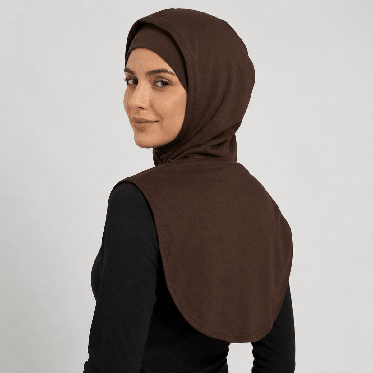RY208 Brown Mercerized Cotton Full Coverage Hijab Cap – Solid Color Sun Protection Headscarf - Raya