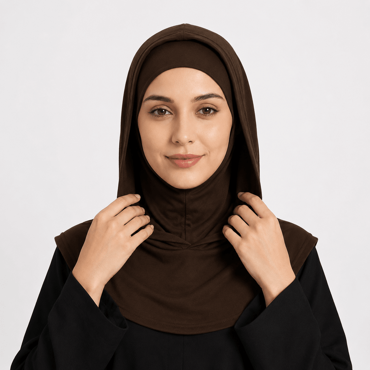RY208 Brown Mercerized Cotton Full Coverage Hijab Cap – Solid Color Sun Protection Headscarf - Raya