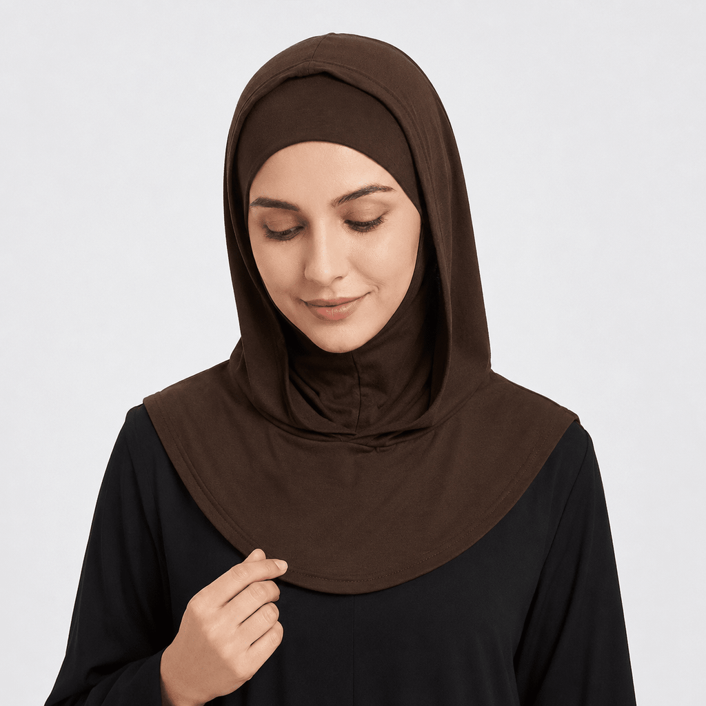 RY208 Brown Mercerized Cotton Full Coverage Hijab Cap – Solid Color Sun Protection Headscarf - Raya