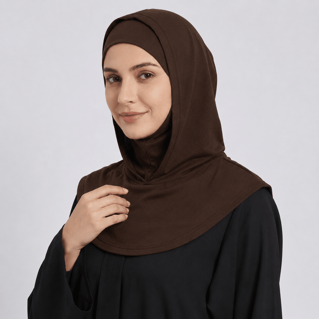 RY208 Brown Mercerized Cotton Full Coverage Hijab Cap – Solid Color Sun Protection Headscarf - Raya